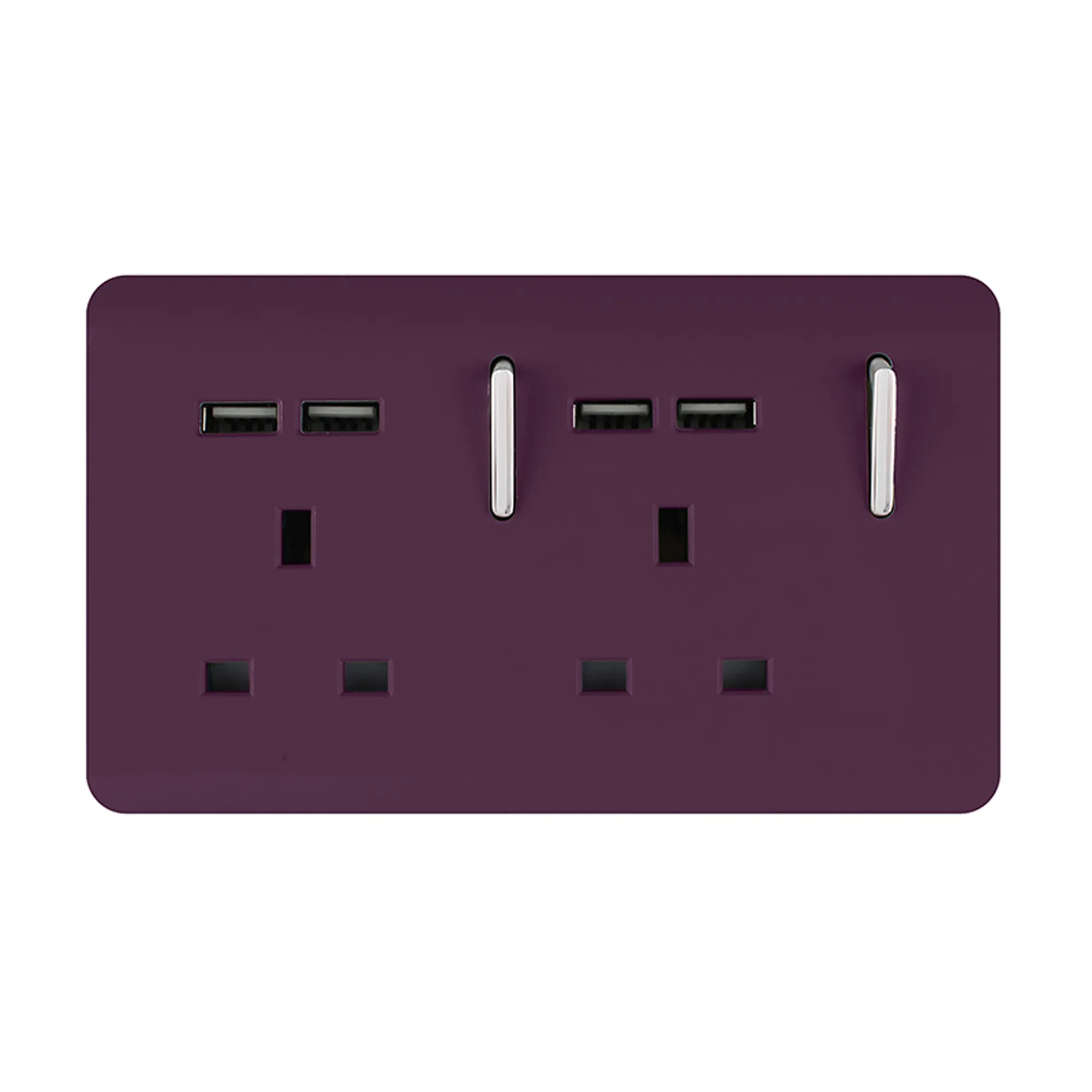 ART-SKT213USBPL  2 Gang 13Amp Switched Double Socket With 4X 2.1Mah USB Plum